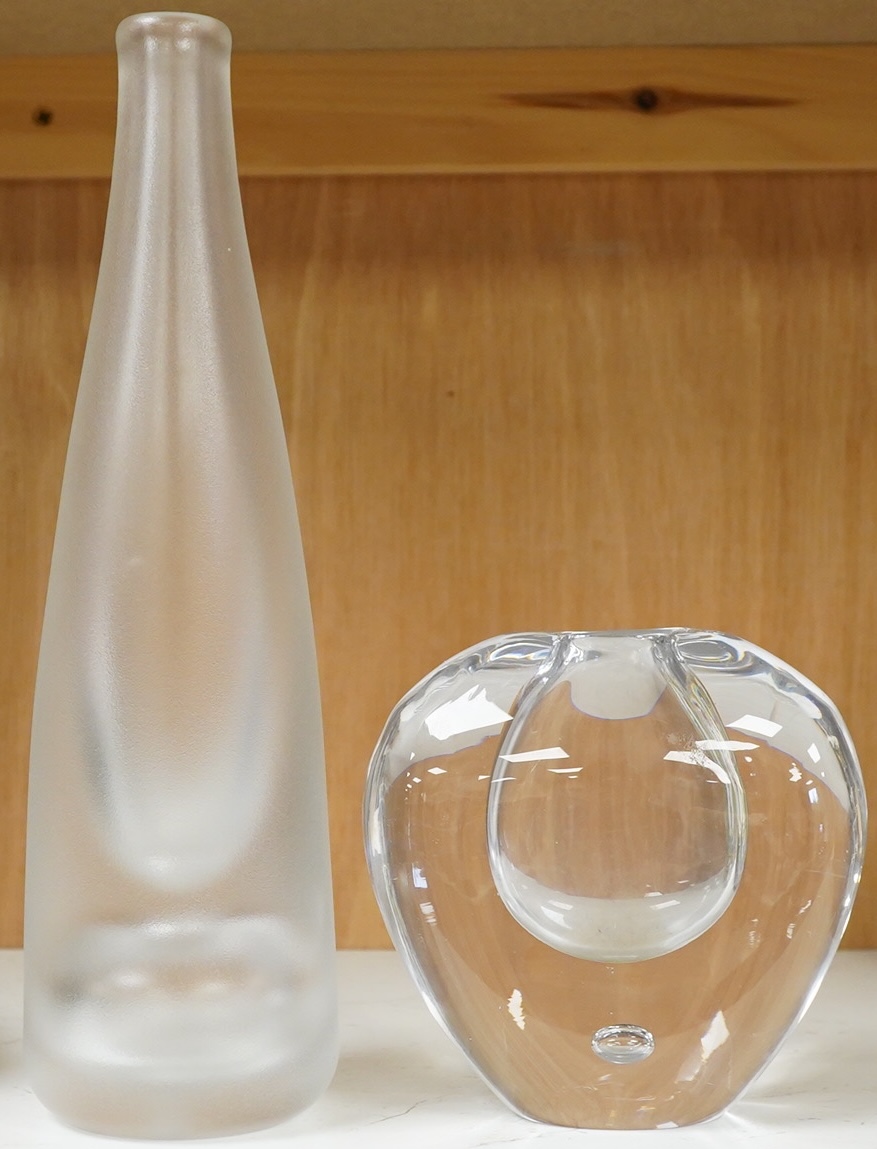 A Göran Wärff (1933-2022), for Kosta Royal art collection frosted bottle vase and a Scandinavian glass vase, largest 31cm high